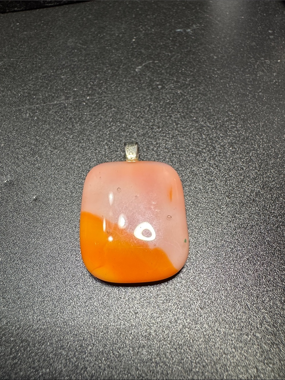VTG Source Unknown Pink and Orange Glass Pendant Necklace